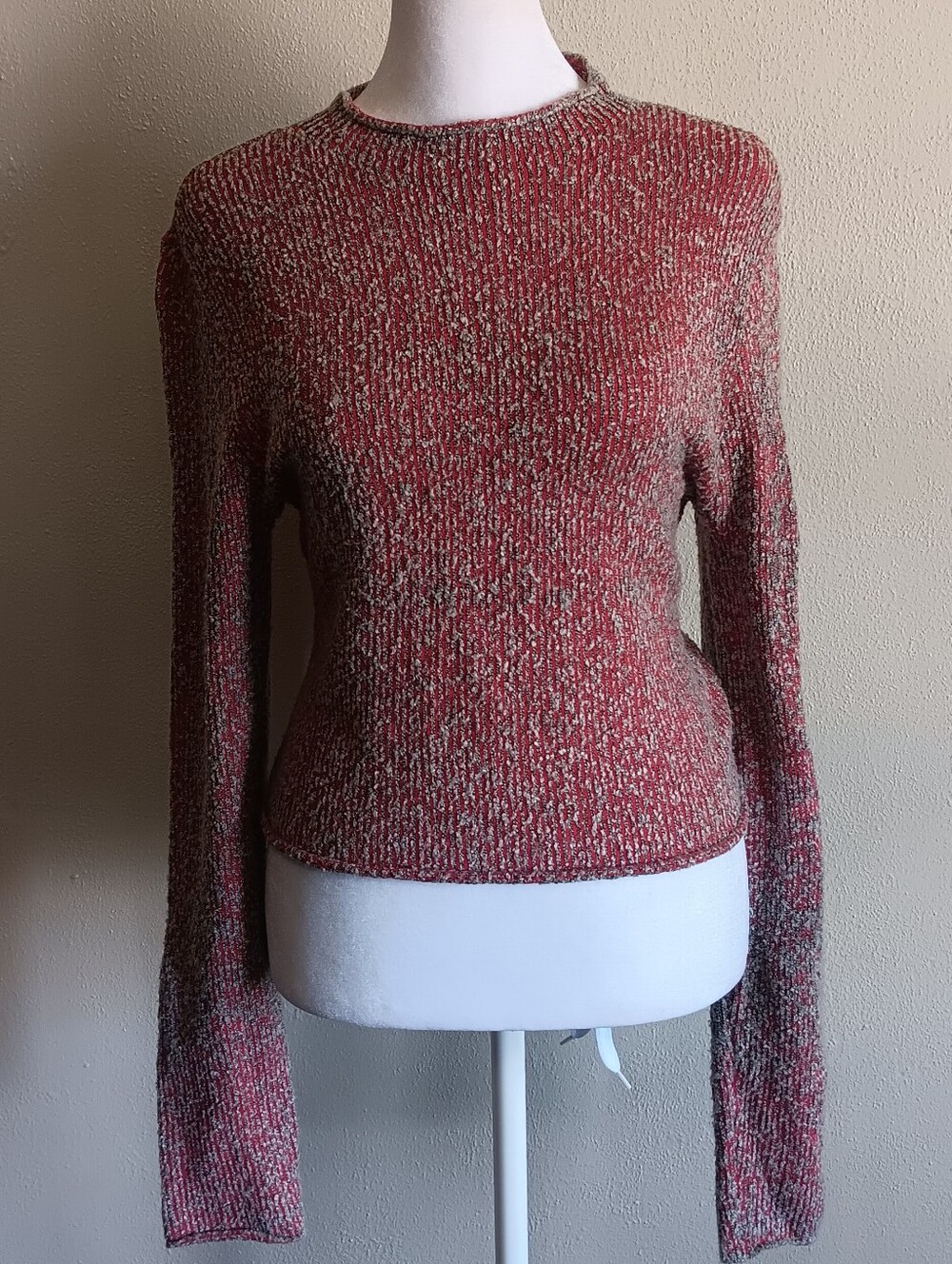 Willow Root Marled Knit Red Crewneck Long Sleeve Sweater, Womens Size Small